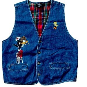 Vintage Sylvester & Tweety Jean Vest Sz M